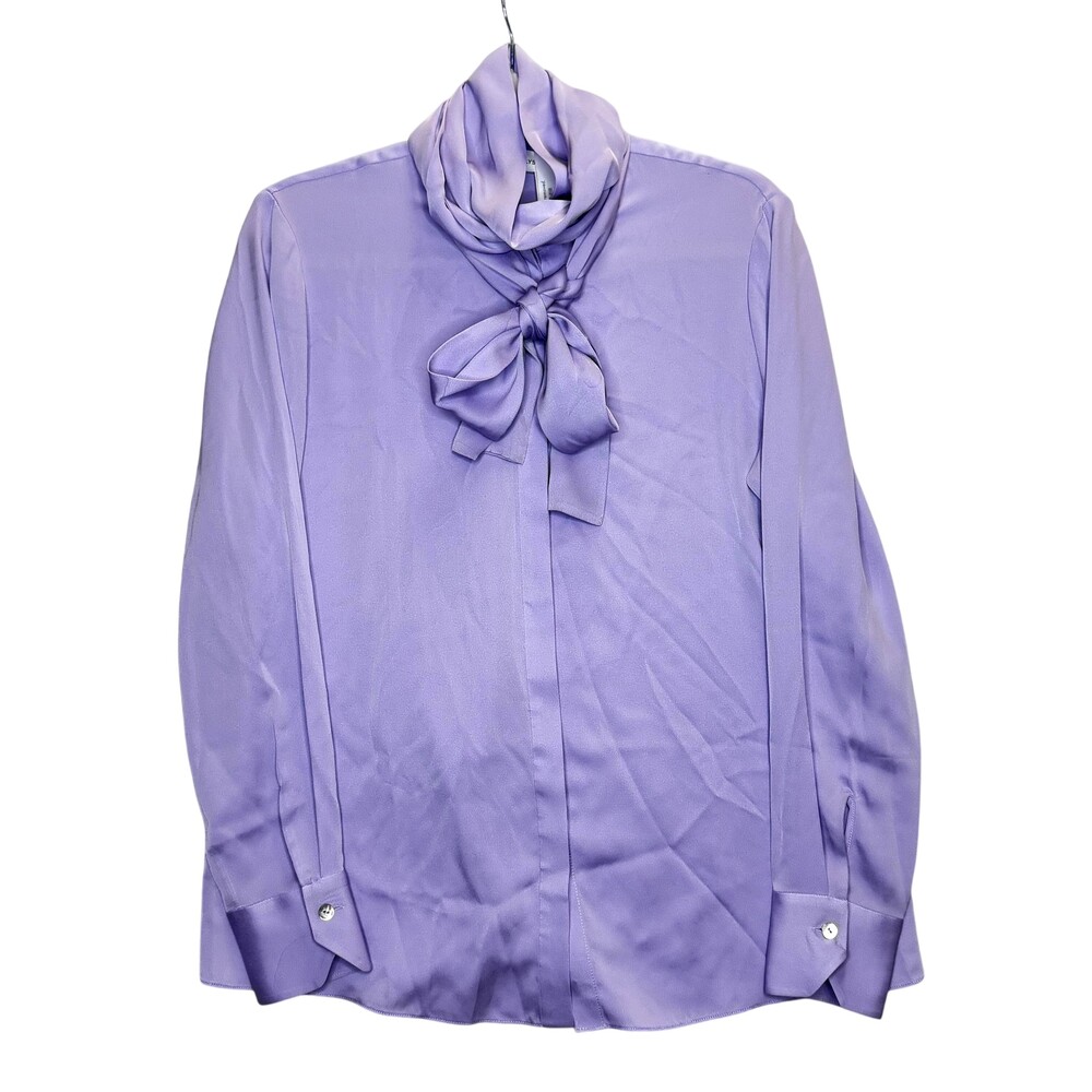 LILYSILK Blouse Womens Medium Purple Mulberry Silk Bow Tie Neck Long Sleeve Top